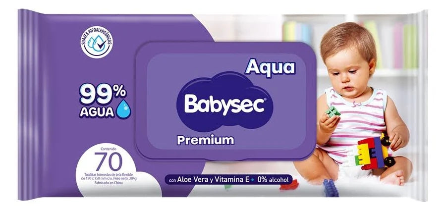 Toalla Húmeda Babysec Premium 99% Agua 70 unidades