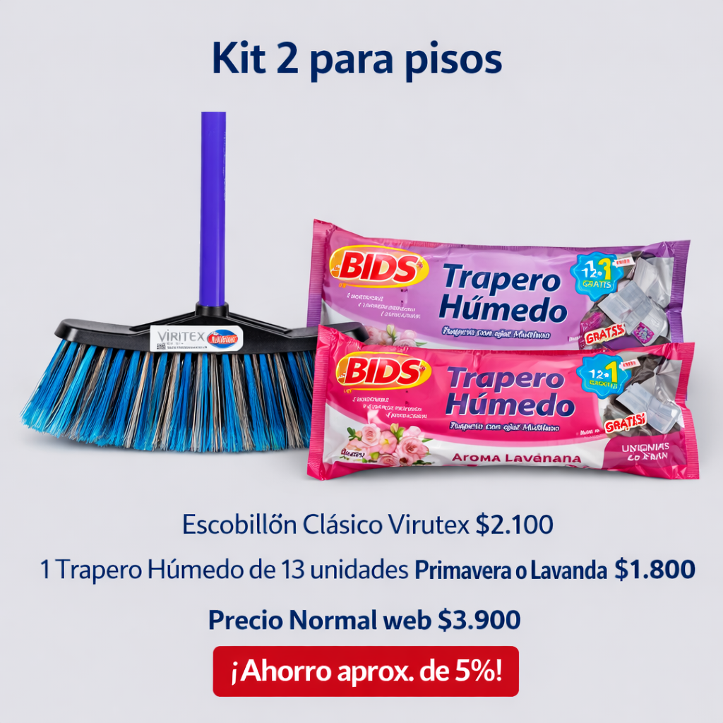 kit 2 para pisos: 1 escobillon Virtutex, 1 trapero húmedo lavanda o Primavera