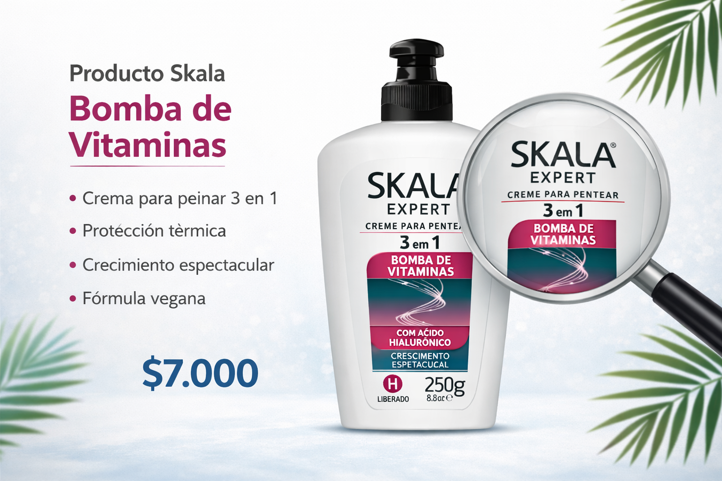 Crema Bomba de Vitaminas Para Peinar 3En1 Con Protector Térmico 250 G - SKALA