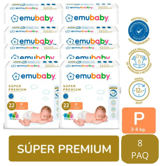 Manga Pañal Emubaby Super Premium Talla P - 8 paquetes de 22 unidades