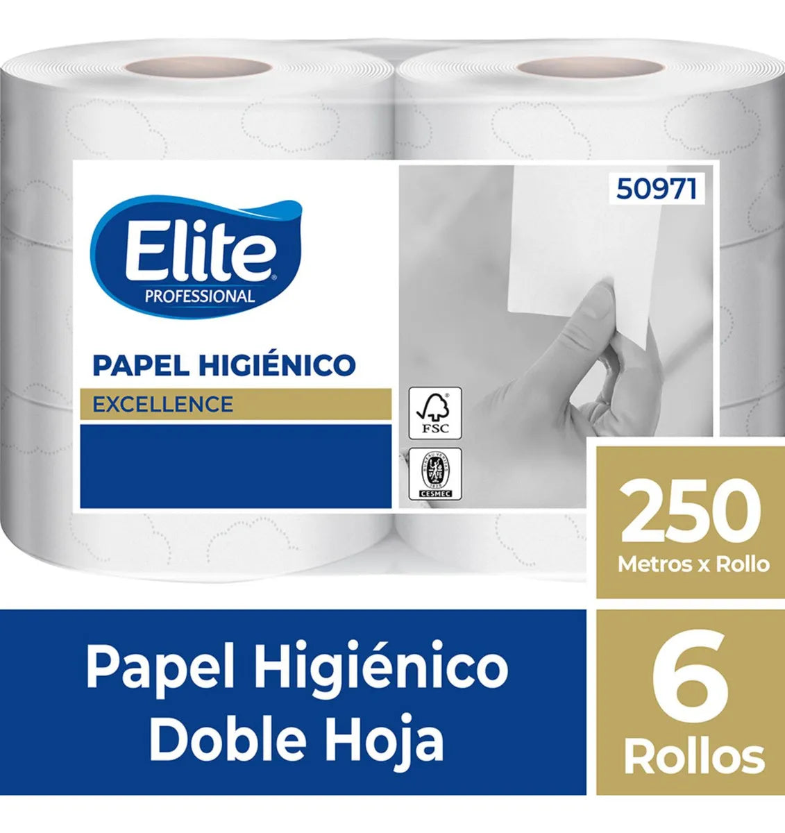 Papel Higienico Elite 6 rollos 250 m doble hoja