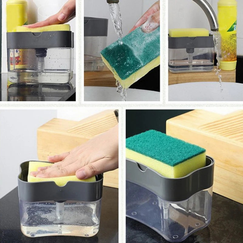 Dispensador de Jabón Portátil para Cocina con Esponja